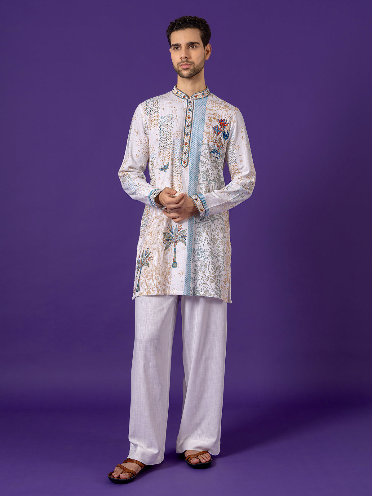 White cotton printed kurta suit for men eid wear