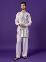 White cotton printed kurta suit for men eid wear
