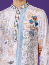 White cotton printed kurta suit for men eid wear