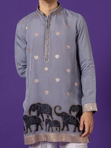 Grey festive wear cotton silk salwar suti