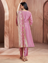 Light pink zari worked silk kurti set