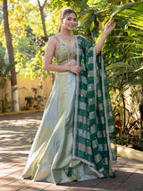 Mint green silk lehenga choli for women wedding celebration