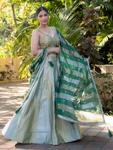 Mint green silk lehenga choli for women wedding celebration