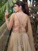 Beige organza designer lehenga choli with aabla and pearl work