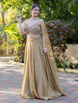 Beige organza designer lehenga choli with aabla and pearl work