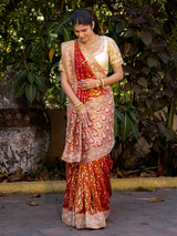 Rust Red wedding wear silk saree with rich embellishment