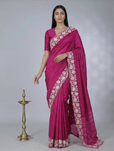 Magenta issue silk saree with cutwork border
