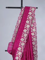 Magenta issue silk saree with cutwork border