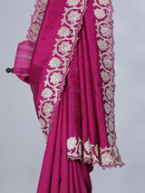 Magenta issue silk saree with cutwork border