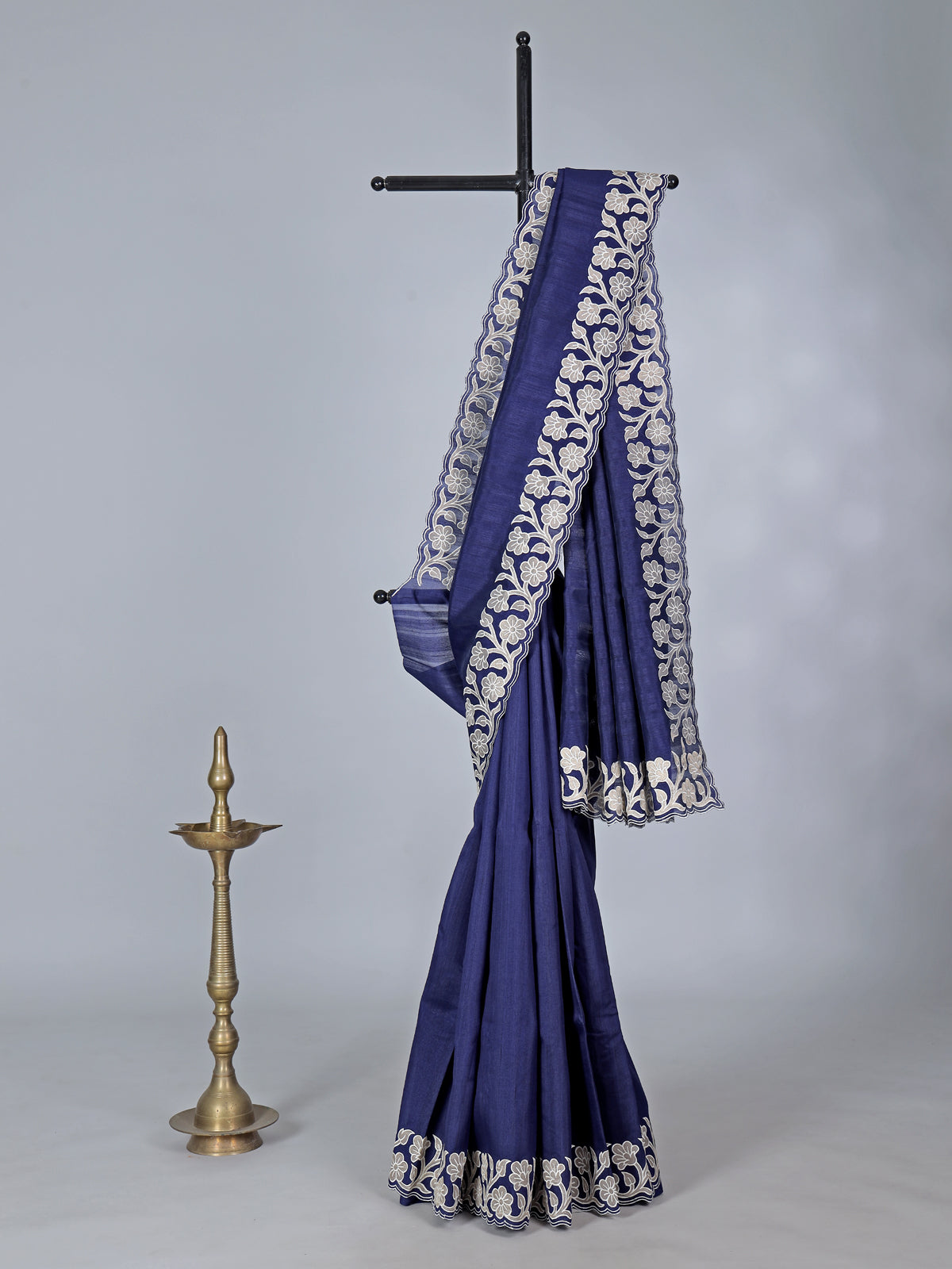 Navy festive wear saree in semi tissue silk