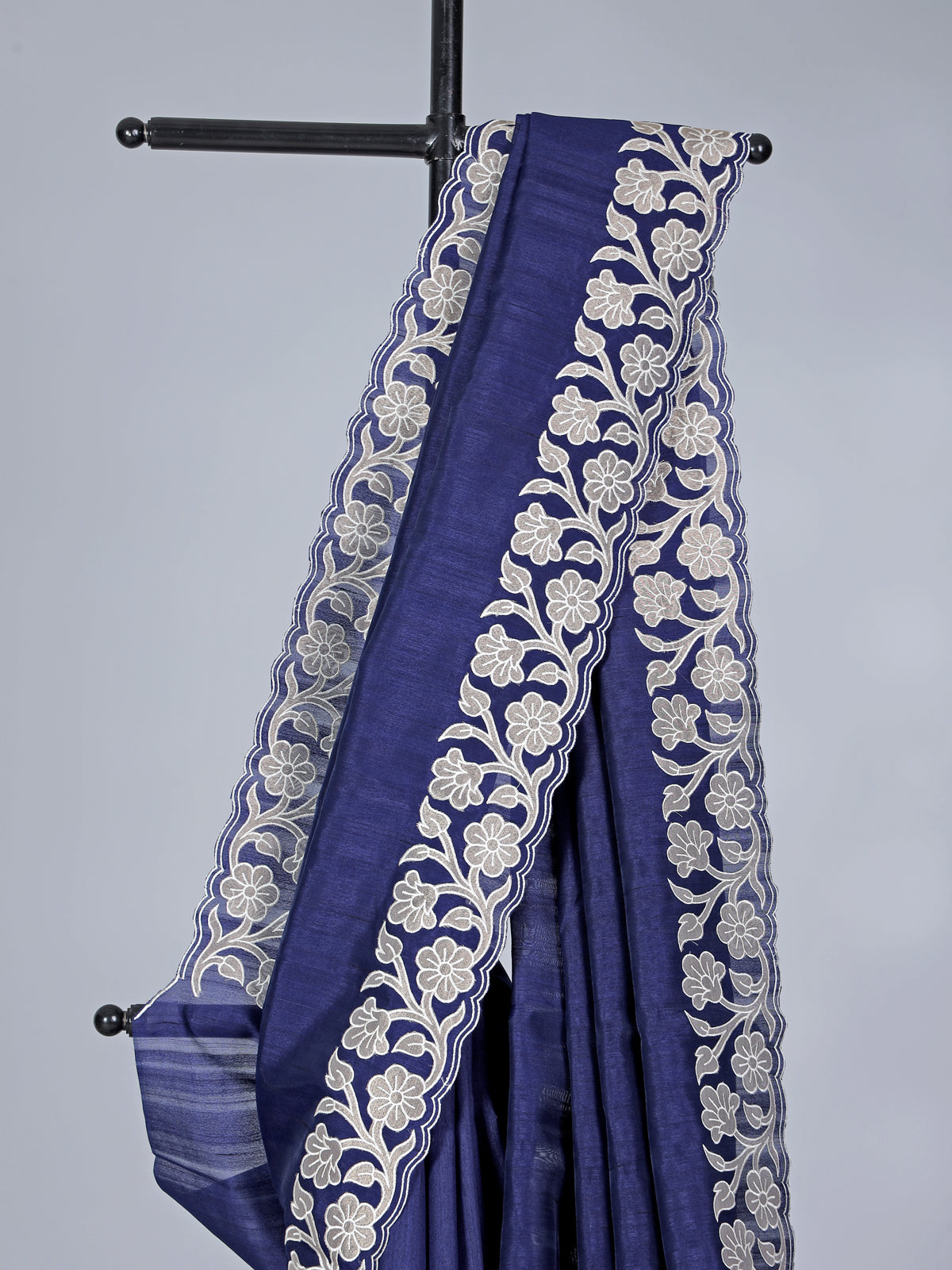 Navy festive wear saree in semi tissue silk
