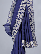 Navy festive wear saree in semi tissue silk