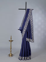Navy semi tissue silk saree with embroidered border