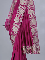 Wine festive wear semi tissue silk saree