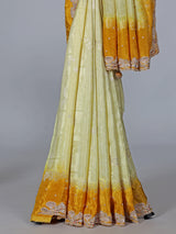 Yellow chinya silk shaded saree for wedding