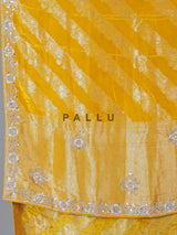Yellow beads worked dola silk saree for wedding