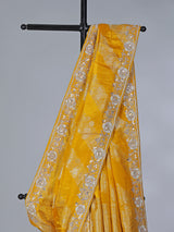 Yellow beads worked dola silk saree for wedding