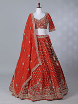Rust red bridal silk lehenga choli