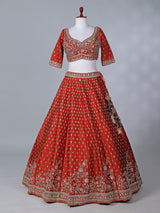 Rust red bridal silk lehenga choli