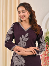 Dark purple viscose rayon embroidered sequins kurti