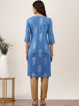 Blue cotton silk digital printed casual kurti