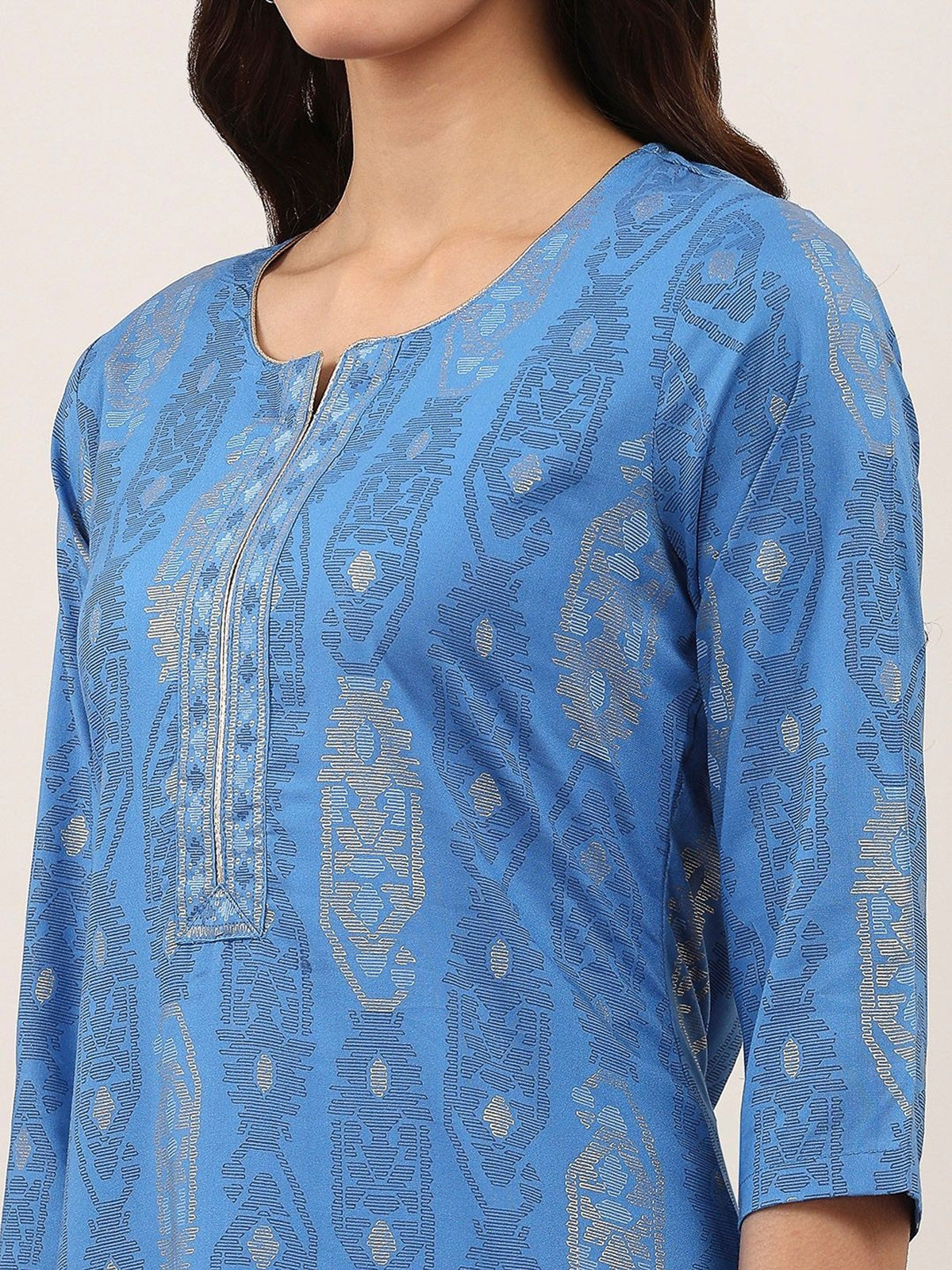 Blue cotton silk digital printed casual kurti