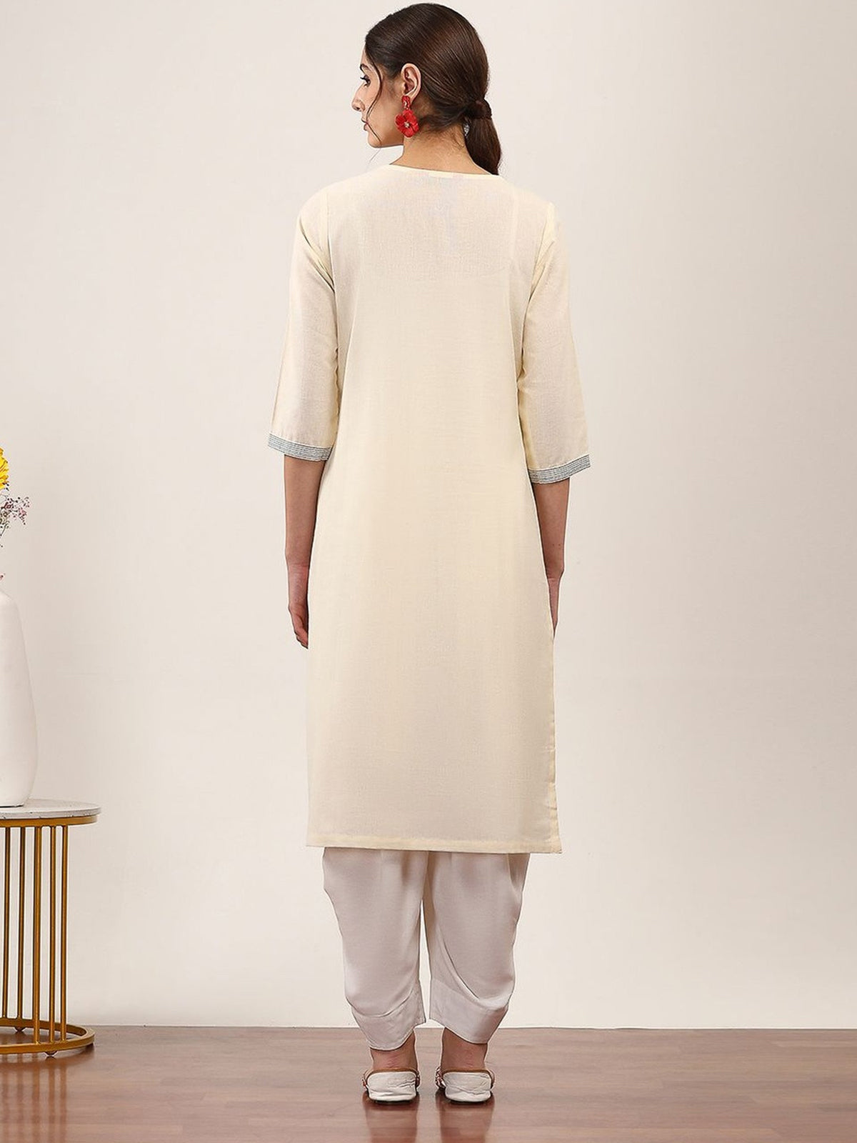White viscose rayon embroidered casual kurti