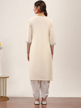 White viscose rayon embroidered casual kurti