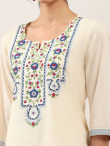 White viscose rayon embroidered casual kurti