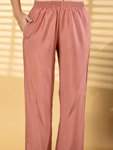 Peach cotton silk embroidered festive kurti pant set
