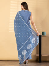 Blue cotton silk bird embroidery festive kurti set