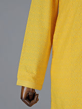 Yellow cotton kurta suit with refined thread work