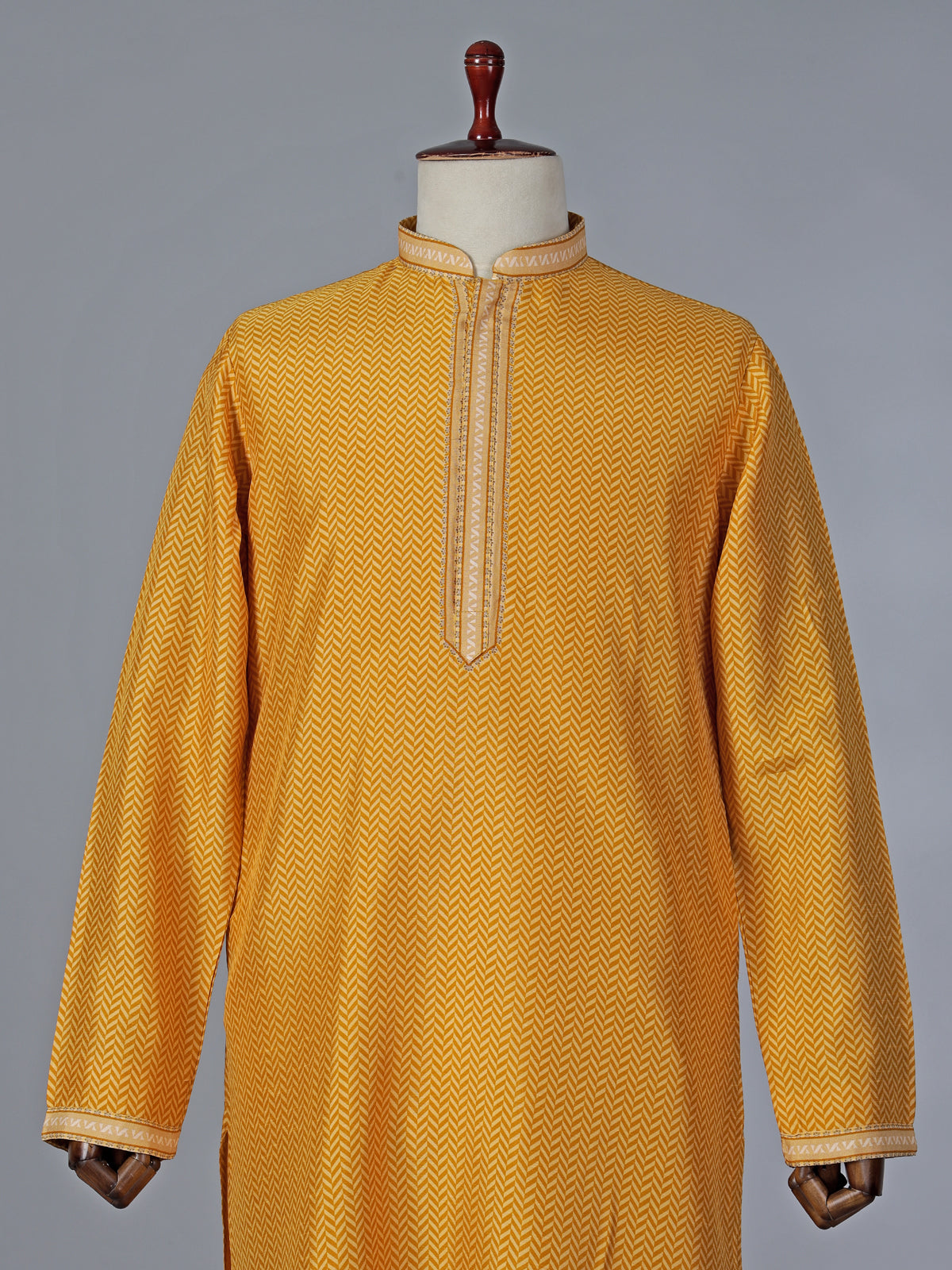 Printed yellow cotton silk kurta suit for festive occasions