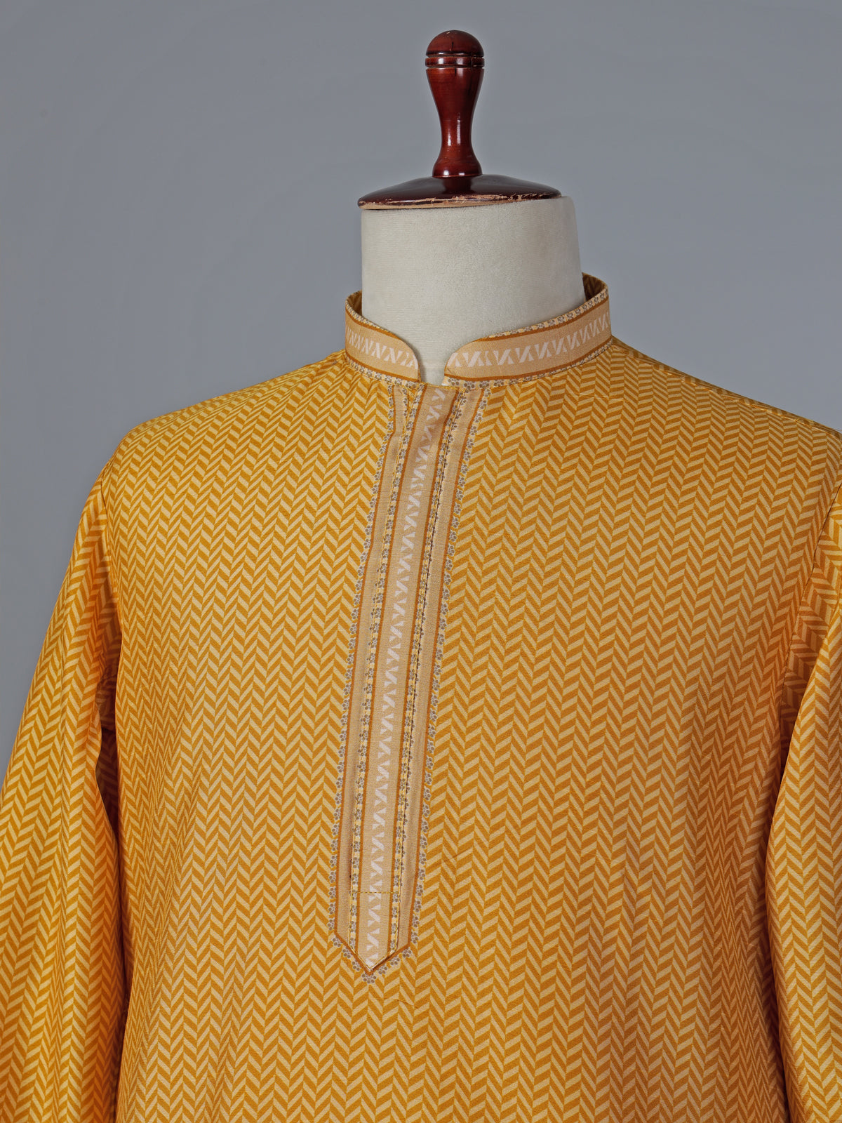 Printed yellow cotton silk kurta suit for festive occasions
