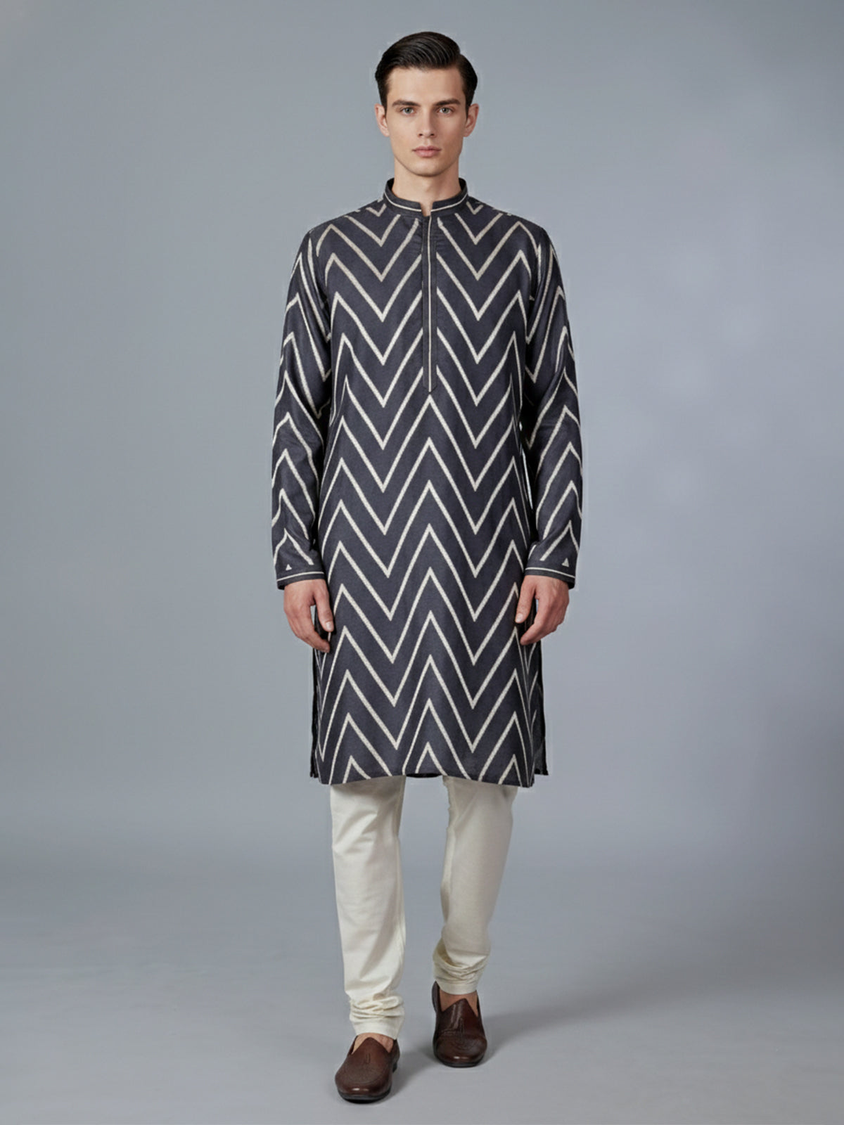 Black cotton silk kurta suit with elegant zari work