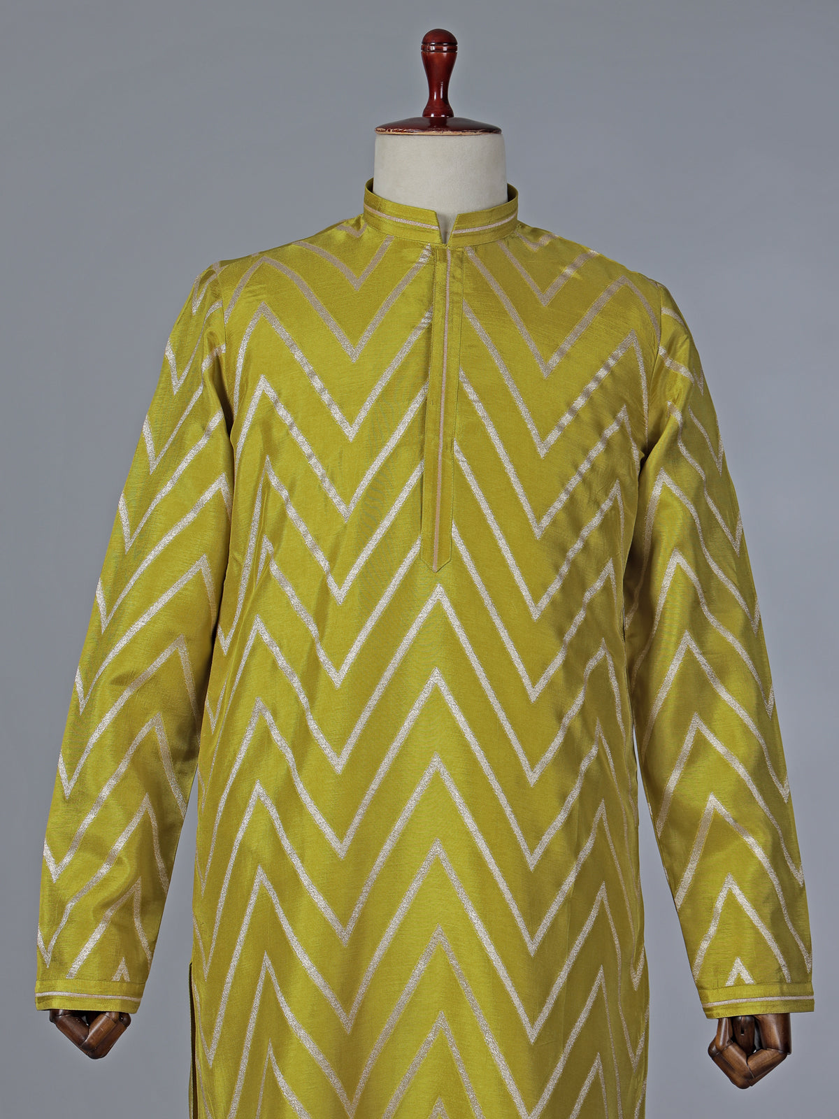 Mehendi yellow cotton silk kurta suit with zari detailing
