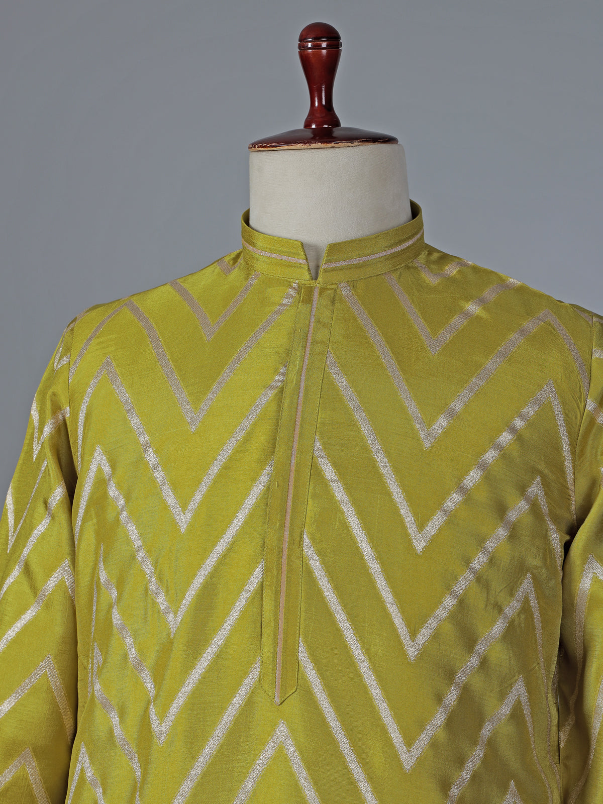 Mehendi yellow cotton silk kurta suit with zari detailing