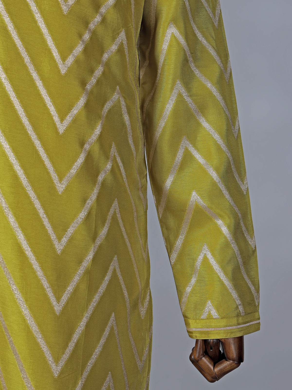 Mehendi yellow cotton silk kurta suit with zari detailing