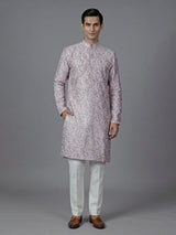 Onion pink printed cotton silk kurta suit for special occasions