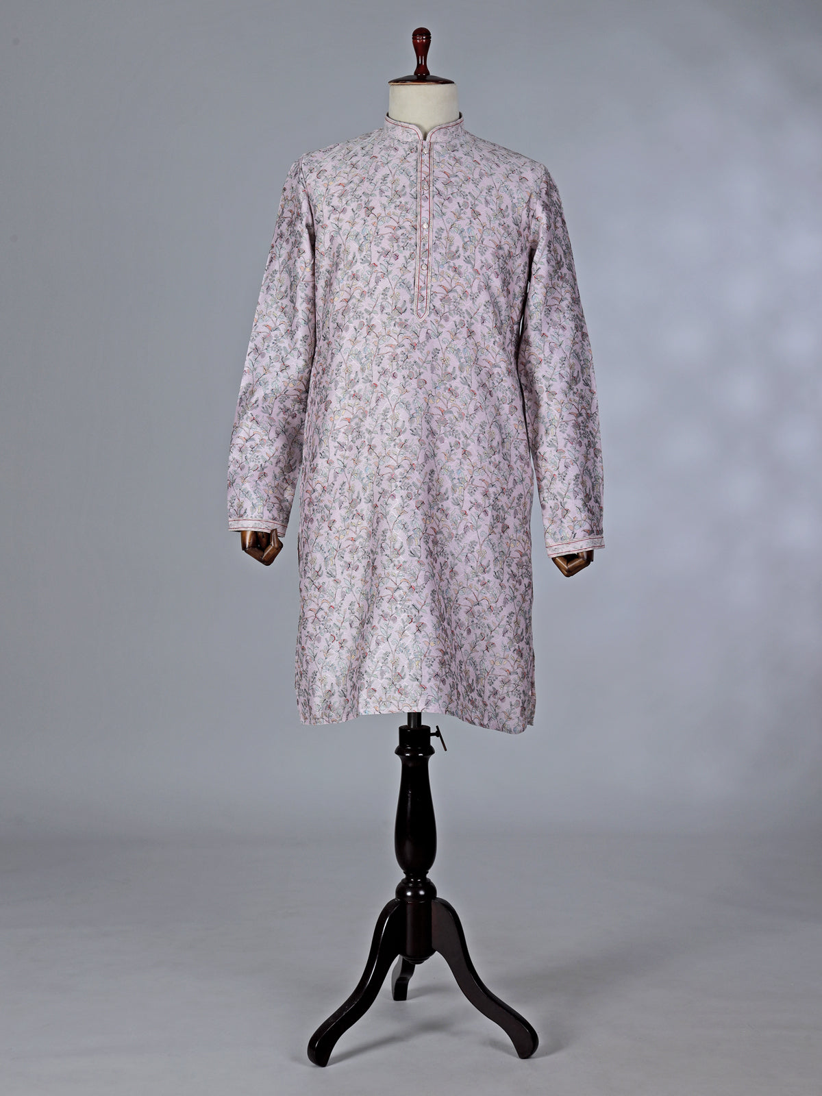 Onion pink printed cotton silk kurta suit for special occasions