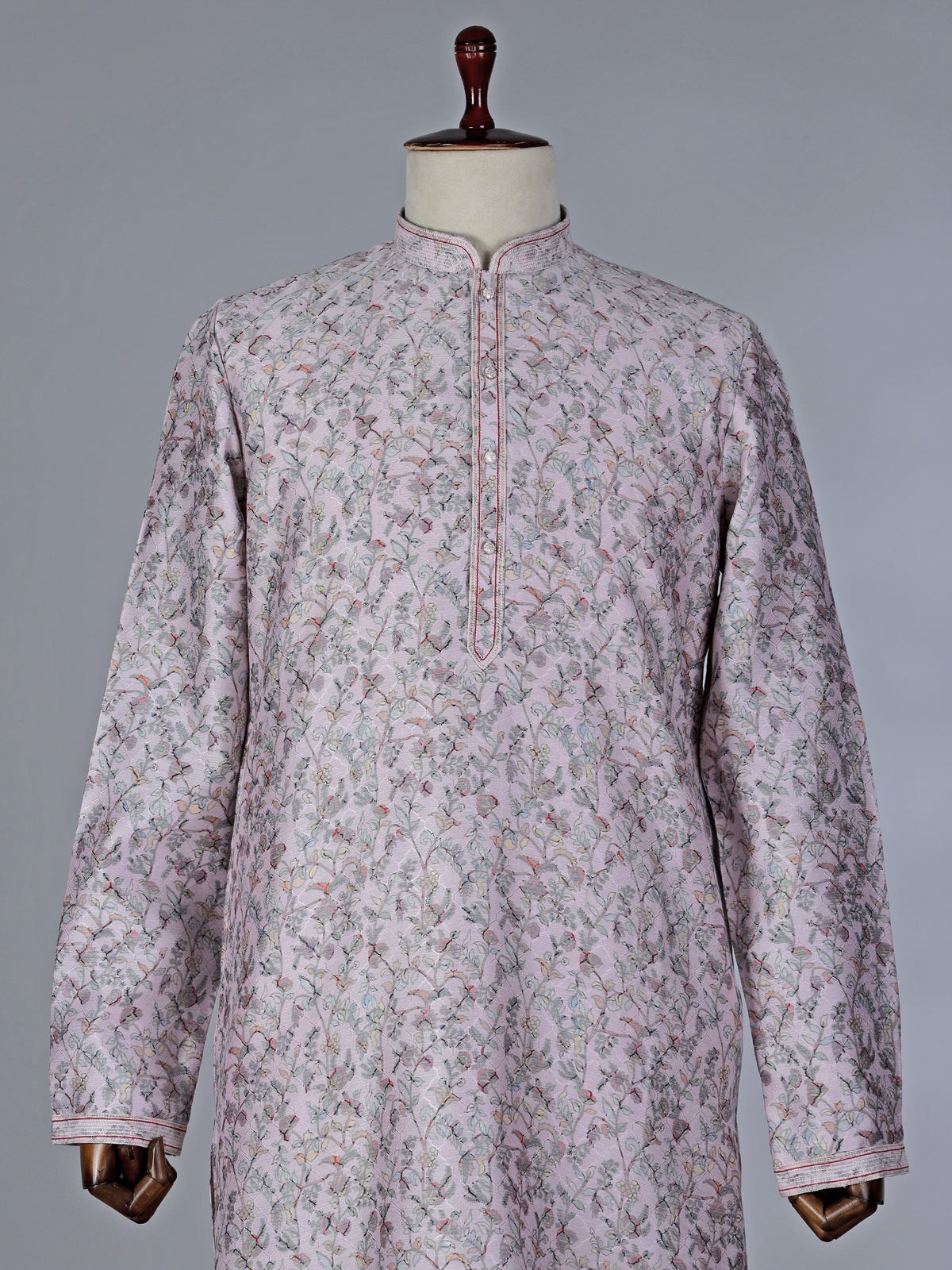 Onion pink printed cotton silk kurta suit for special occasions