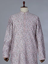 Onion pink printed cotton silk kurta suit for special occasions