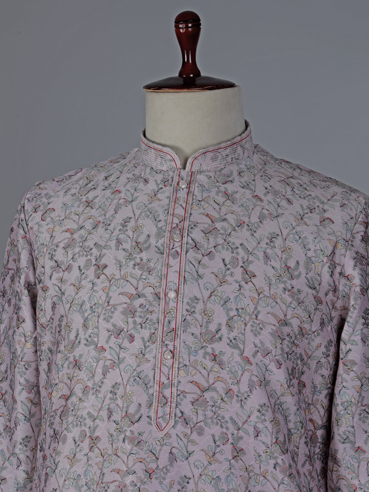 Onion pink printed cotton silk kurta suit for special occasions