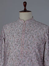 Onion pink printed cotton silk kurta suit for special occasions