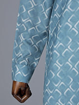 Blue printed cotton silk kurta suit with refined finish