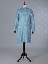 Blue printed cotton silk kurta suit with refined finish