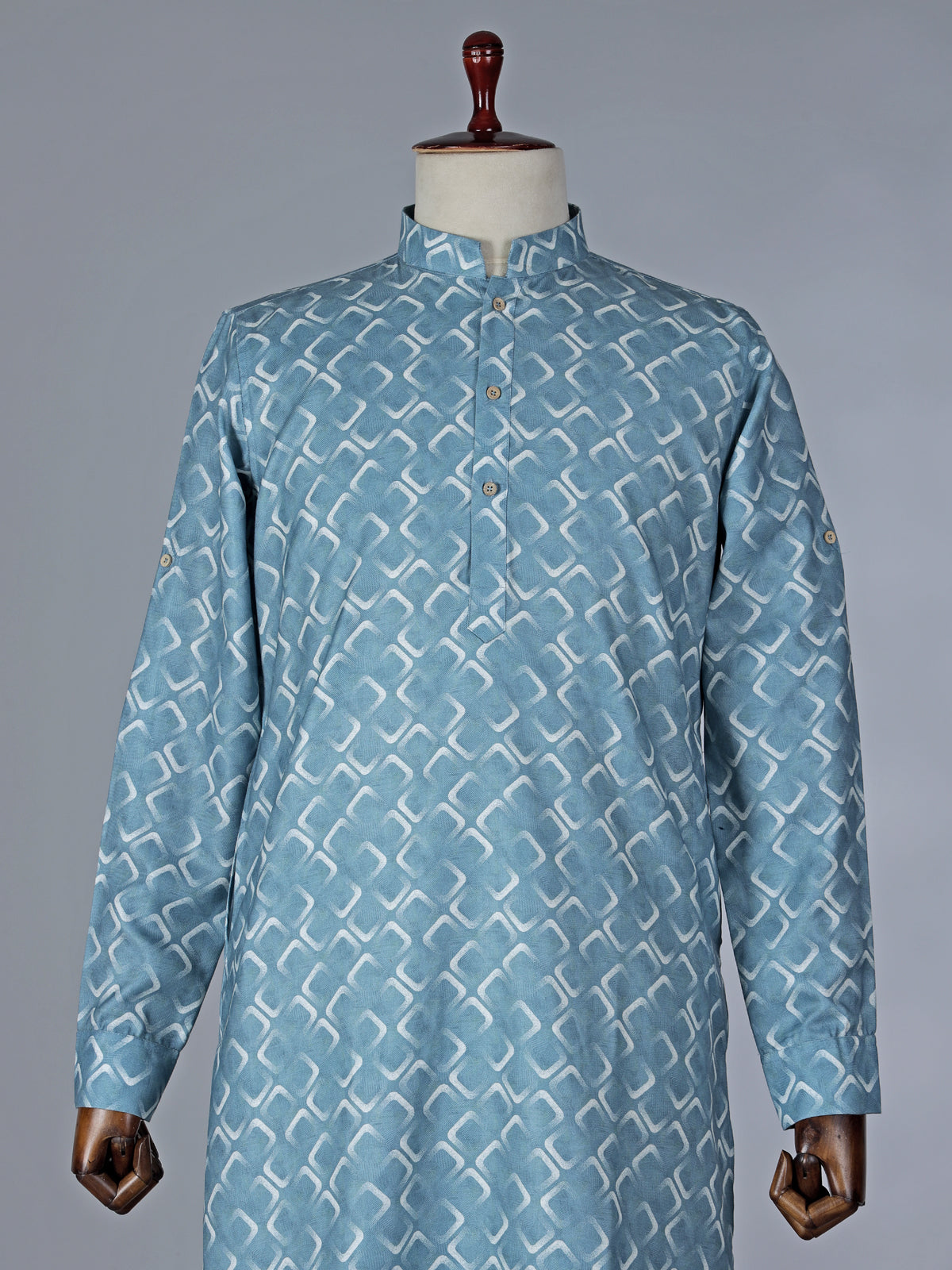 Blue printed cotton silk kurta suit with refined finish