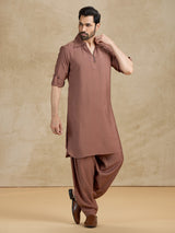 Plain brown cotton silk eid pathani suit