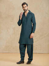 Dark green cotton silk festive pathani suit
