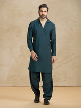 Dark green cotton silk festive pathani suit